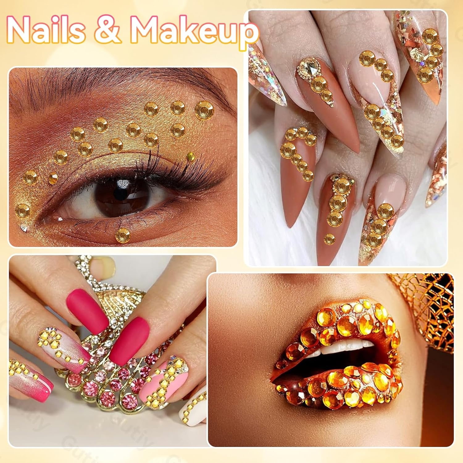 Sparkling Golden Rhinestones Hot-Fix for DIY Accessories